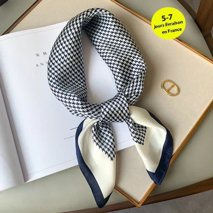Plaid Silk Square Scarf 27.5 in Women's Neck Wrap Hair Band Accessory Spring Summer Multi-Wear Lightweight Fashion Kerchief