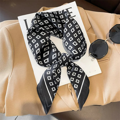 Plaid Silk Square Scarf 27.5 in Women's Neck Wrap Hair Band Accessory Spring Summer Multi-Wear Lightweight Fashion Kerchief