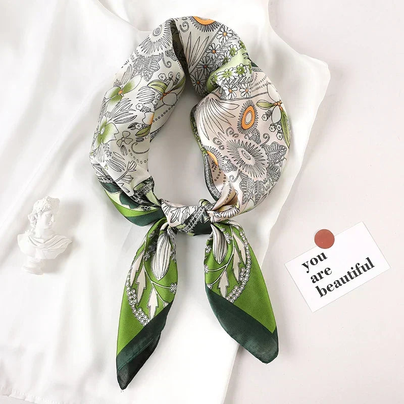Plaid Silk Square Scarf 27.5 in Women's Neck Wrap Hair Band Accessory Spring Summer Multi-Wear Lightweight Fashion Kerchief
