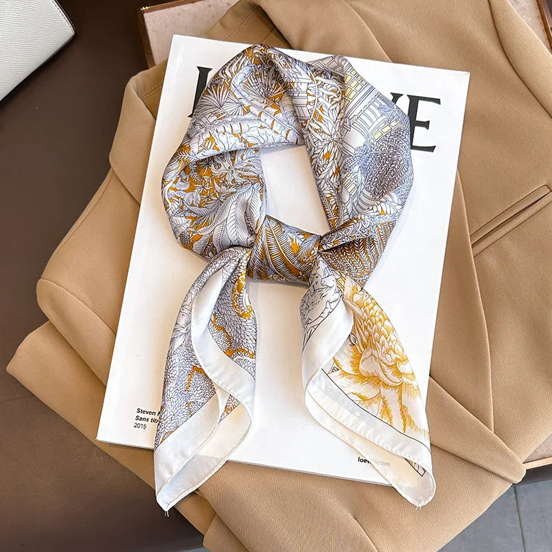 Plaid Silk Square Scarf 27.5 in Women's Neck Wrap Hair Band Accessory Spring Summer Multi-Wear Lightweight Fashion Kerchief