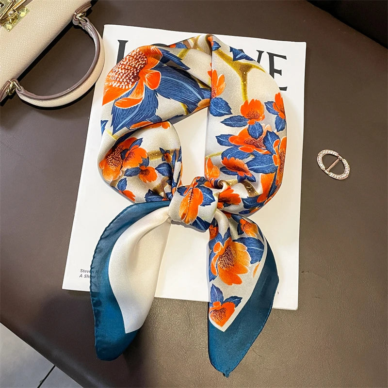 Plaid Silk Square Scarf 27.5 in Women's Neck Wrap Hair Band Accessory Spring Summer Multi-Wear Lightweight Fashion Kerchief