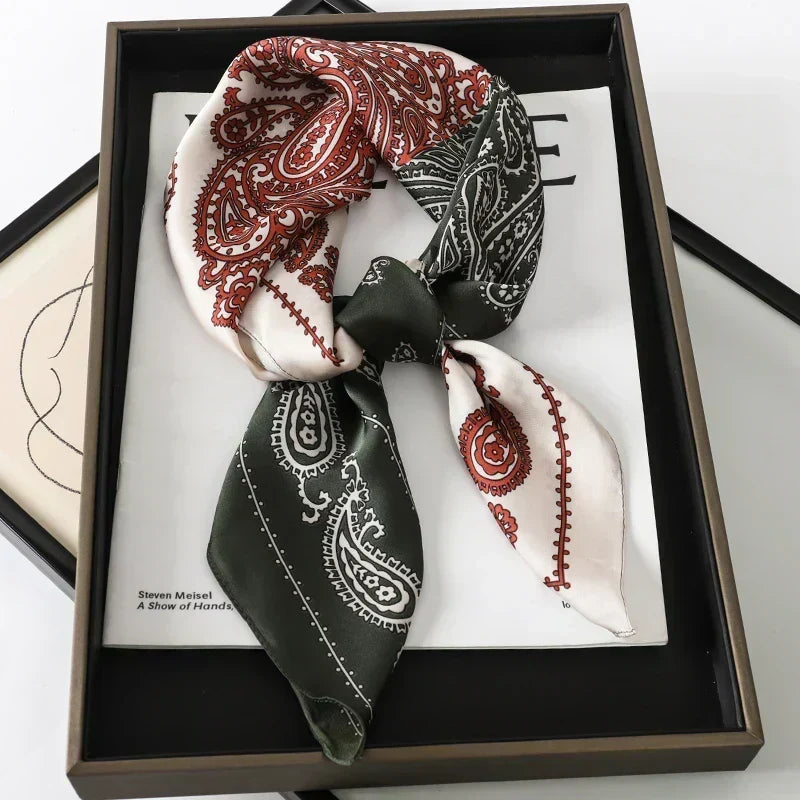 Plaid Silk Square Scarf 27.5 in Women's Neck Wrap Hair Band Accessory Spring Summer Multi-Wear Lightweight Fashion Kerchief