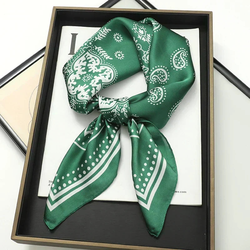 Plaid Silk Square Scarf 27.5 in Women's Neck Wrap Hair Band Accessory Spring Summer Multi-Wear Lightweight Fashion Kerchief