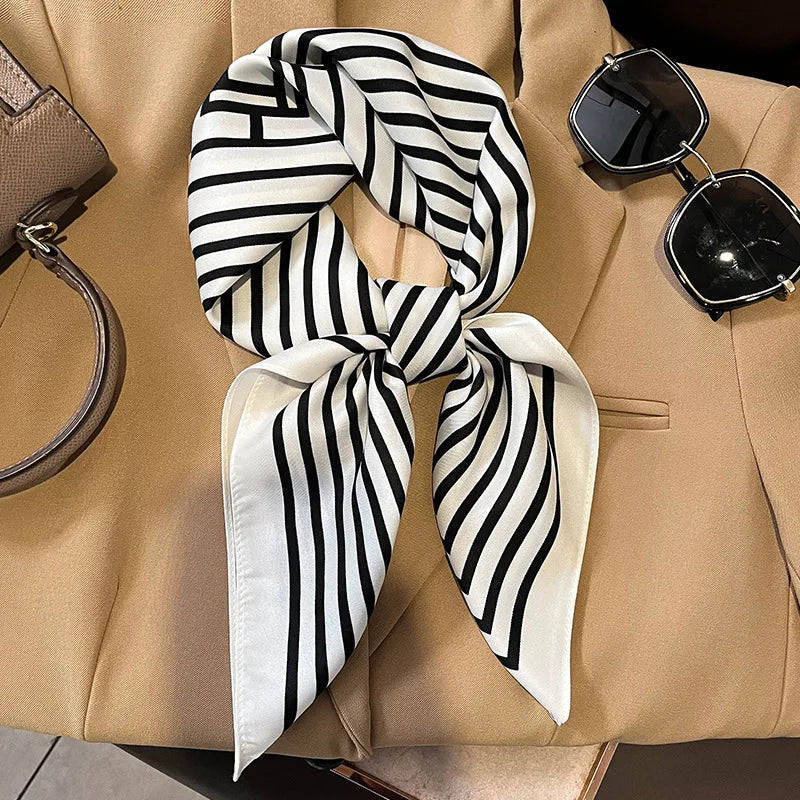 Plaid Silk Square Scarf 27.5 in Women's Neck Wrap Hair Band Accessory Spring Summer Multi-Wear Lightweight Fashion Kerchief