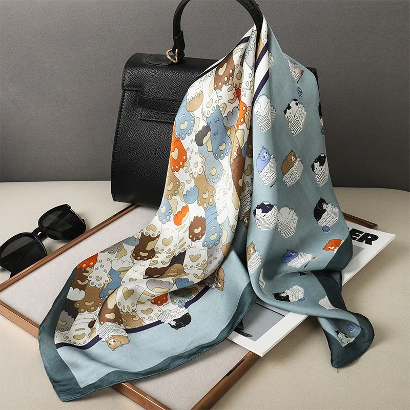Plaid Silk Square Scarf 27.5 in Women's Neck Wrap Hair Band Accessory Spring Summer Multi-Wear Lightweight Fashion Kerchief