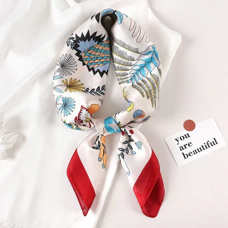 Plaid Silk Square Scarf 27.5 in Women's Neck Wrap Hair Band Accessory Spring Summer Multi-Wear Lightweight Fashion Kerchief