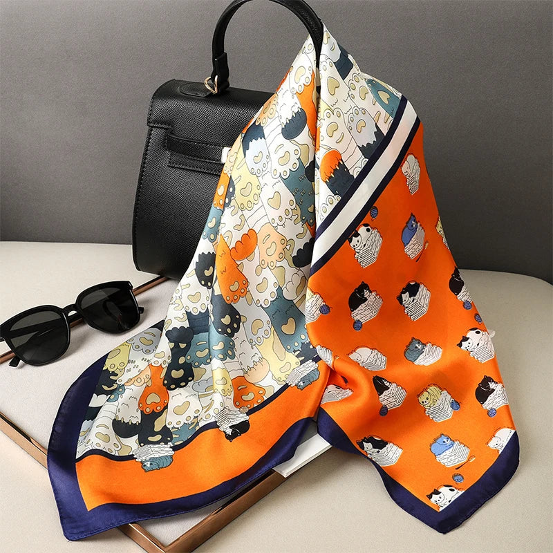 Plaid Silk Square Scarf 27.5 in Women's Neck Wrap Hair Band Accessory Spring Summer Multi-Wear Lightweight Fashion Kerchief