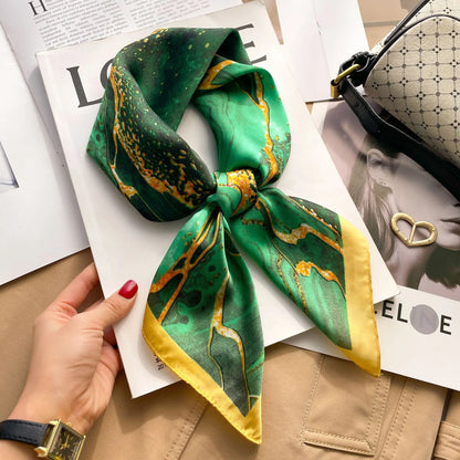 Plaid Silk Square Scarf 27.5 in Women's Neck Wrap Hair Band Accessory Spring Summer Multi-Wear Lightweight Fashion Kerchief