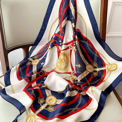 Plaid Silk Square Scarf 27.5 in Women's Neck Wrap Hair Band Accessory Spring Summer Multi-Wear Lightweight Fashion Kerchief