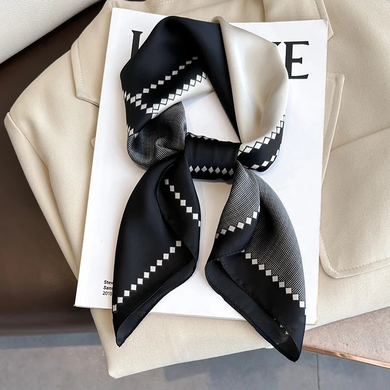 Plaid Silk Square Scarf 27.5 in Women's Neck Wrap Hair Band Accessory Spring Summer Multi-Wear Lightweight Fashion Kerchief