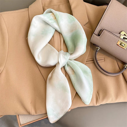 Plaid Silk Square Scarf 27.5 in Women's Neck Wrap Hair Band Accessory Spring Summer Multi-Wear Lightweight Fashion Kerchief