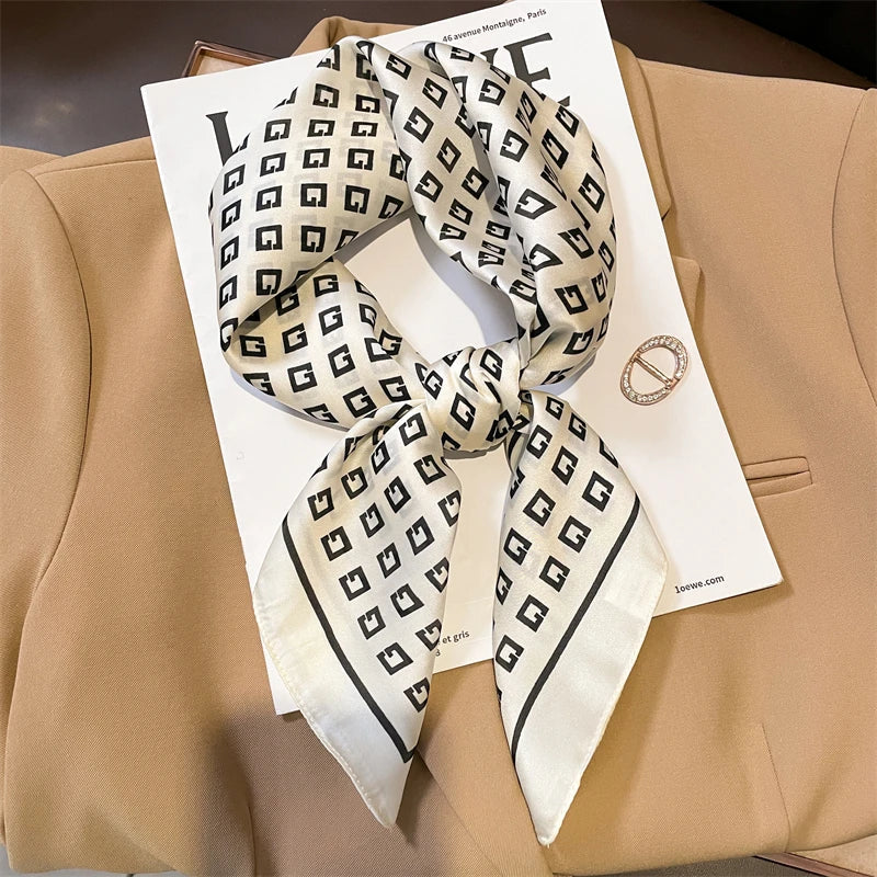 Plaid Silk Square Scarf 27.5 in Women's Neck Wrap Hair Band Accessory Spring Summer Multi-Wear Lightweight Fashion Kerchief