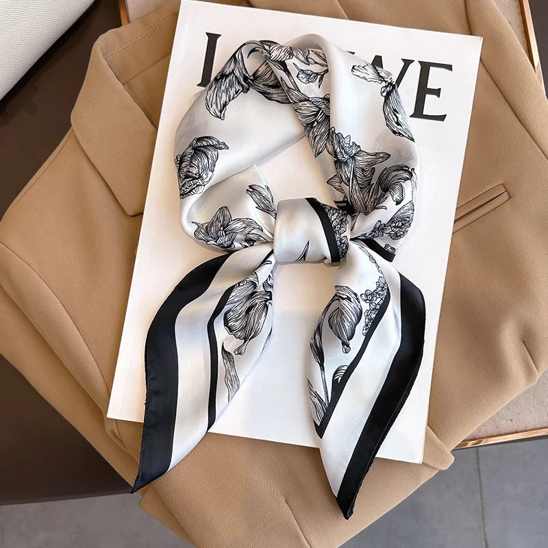 Plaid Silk Square Scarf 27.5 in Women's Neck Wrap Hair Band Accessory Spring Summer Multi-Wear Lightweight Fashion Kerchief