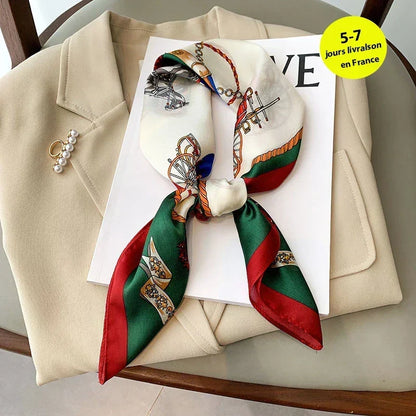 Plaid Silk Square Scarf 27.5 in Women's Neck Wrap Hair Band Accessory Spring Summer Multi-Wear Lightweight Fashion Kerchief