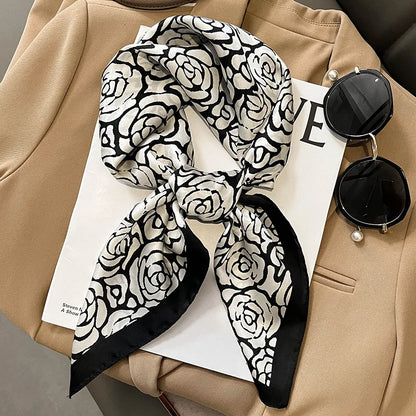 Plaid Silk Square Scarf 27.5 in Women's Neck Wrap Hair Band Accessory Spring Summer Multi-Wear Lightweight Fashion Kerchief