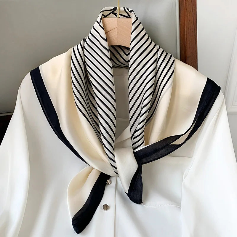 Plaid Silk Square Scarf 27.5 in Women's Neck Wrap Hair Band Accessory Spring Summer Multi-Wear Lightweight Fashion Kerchief