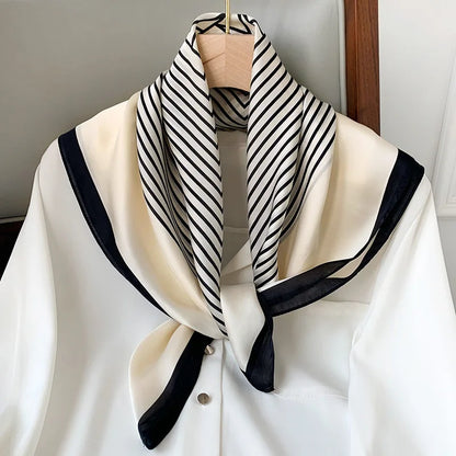 Plaid Silk Square Scarf 27.5 in Women's Neck Wrap Hair Band Accessory Spring Summer Multi-Wear Lightweight Fashion Kerchief