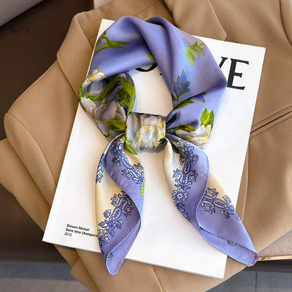 Plaid Silk Square Scarf 27.5 in Women's Neck Wrap Hair Band Accessory Spring Summer Multi-Wear Lightweight Fashion Kerchief