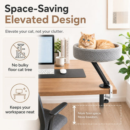 Ortekor Desk Mounted Cat Bed Perch for Home Office - Space Saving Elevated Cat Lounger with Soft Breathable Fabric for Cats to Relax Beside Your Workspace