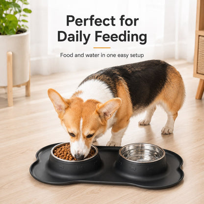Ortekor Spill-Proof Dual Pet Bowl for Cats & Dogs - Mess-Free Food & Water Station for Cleaner Floors