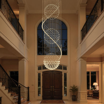 Spiral Crystal Raindrop Chandelier with Three Cascading Tiers for High Ceilings