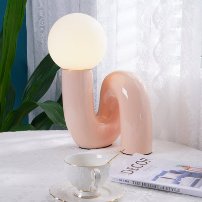 Twisted Glass Accent Lamp for Desk & Nightstand — 10 in Sculptural Design in Pink, Blue, White & Red — LED Glow for Bedroom, Living Room & O