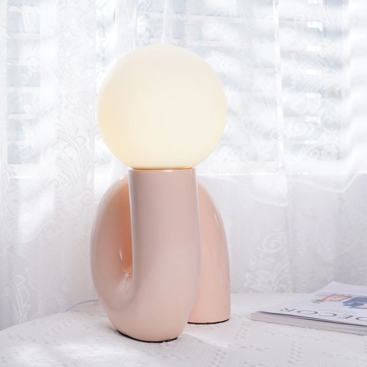 Twisted Glass Accent Lamp for Desk & Nightstand — 10 in Sculptural Design in Pink, Blue, White & Red — LED Glow for Bedroom, Living Room & O