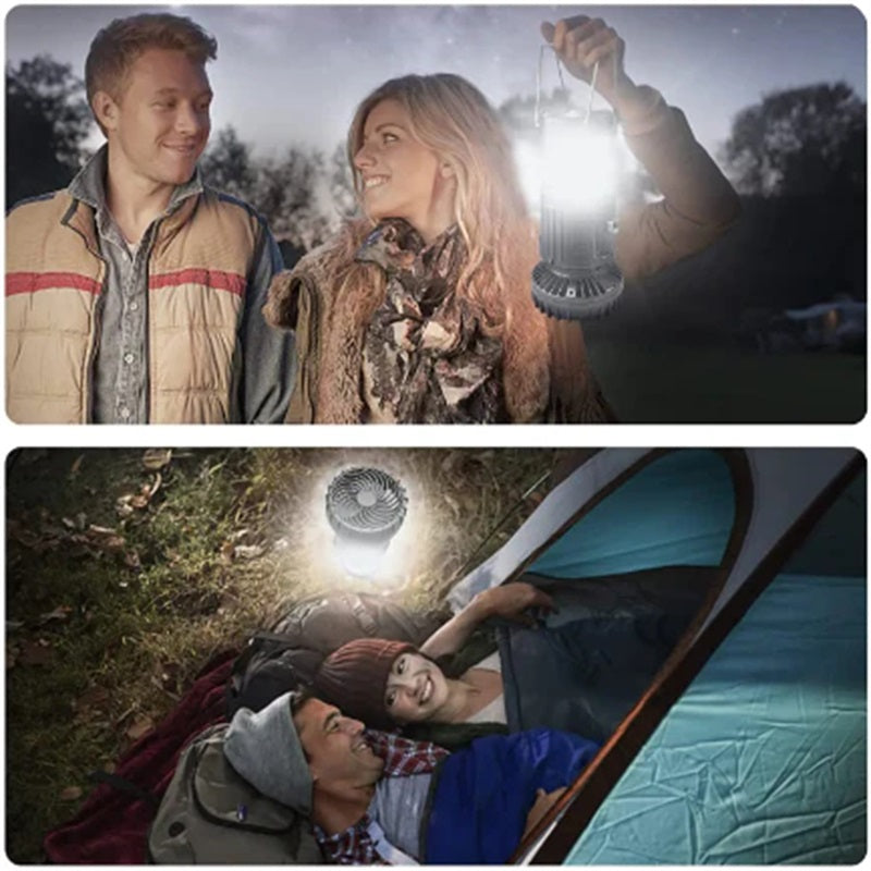 Serie Aventura | Ventilador para exteriores con luz solar y diseño portátil | Perfecto para acampar y disfrutar al aire libre