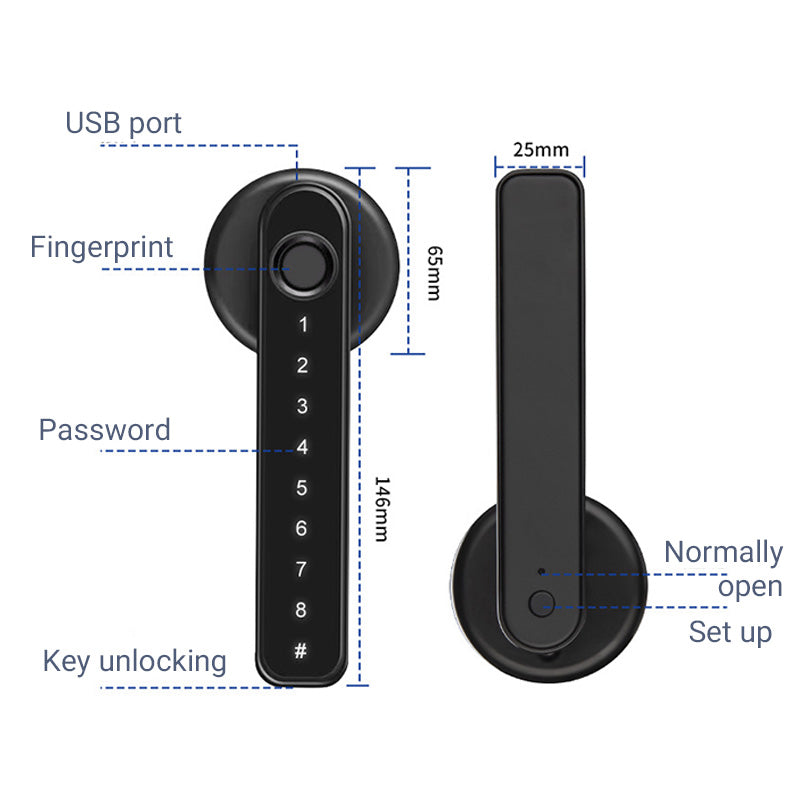 Biometric Door Handle Lock with Fingerprint Scanner, App Control & Keypad Entry for Home Security