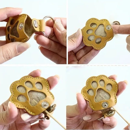 Genuine Leather Pet Memorial Keychain with Embossed Paw Print for Dog & Cat Lovers