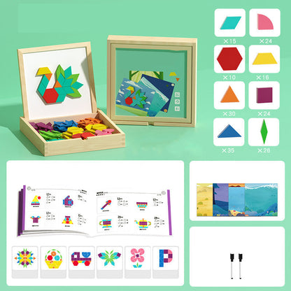 Wooden Magnetic Pattern Puzzle Game for Kids – 180 or 220 Colorful Shape Tiles with Design Cards – STEM Learning Toy for Creativity & Logic