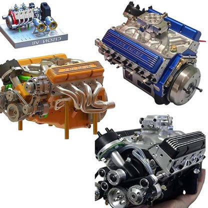 Working V8 Gasoline Engine Model Kit Metal Miniature Motor CDI Ignition RC Compatible Small Block OHV Educational Mechanical Build Desktop