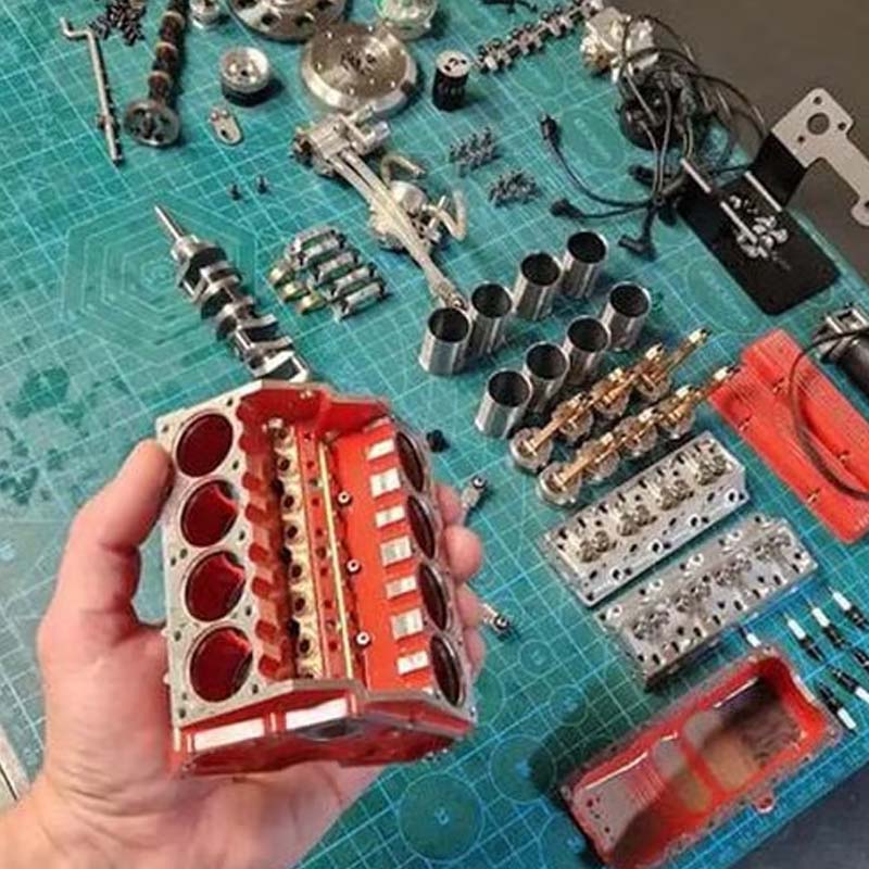 Working V8 Gasoline Engine Model Kit Metal Miniature Motor CDI Ignition RC Compatible Small Block OHV Educational Mechanical Build Desktop
