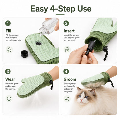 Ortekor Spray Pet Grooming Glove for Cats & Dogs - No-Bath Deshedding, Gentle Massage & Sofa Hair Cleanup