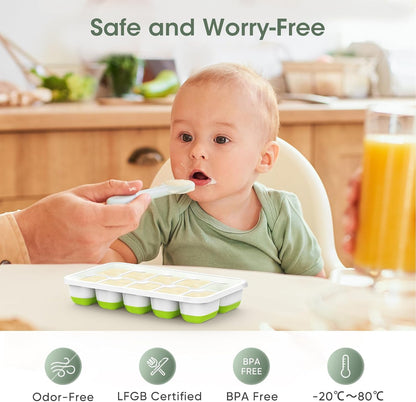 Flexible Silicone Ice Cube Trays with Lid and Storage Container for Freezer Space-Saving Organization
