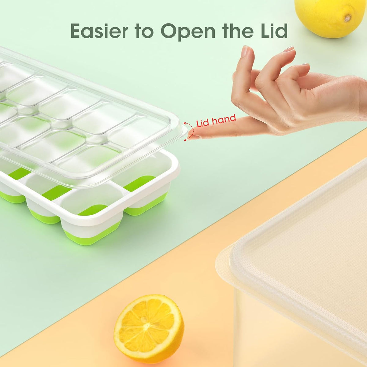 Flexible Silicone Ice Cube Trays with Lid and Storage Container for Freezer Space-Saving Organization