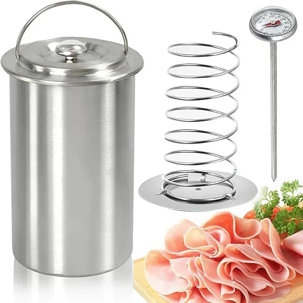 Meat Press Mold and Cooker with Kitchen Thermometer in Stainless Steel