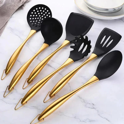 6-Piece Kitchen Tool Set Stainless Steel with Heat-Resistant Handles for Everyday Cooking & Serving | Dishwasher Safe