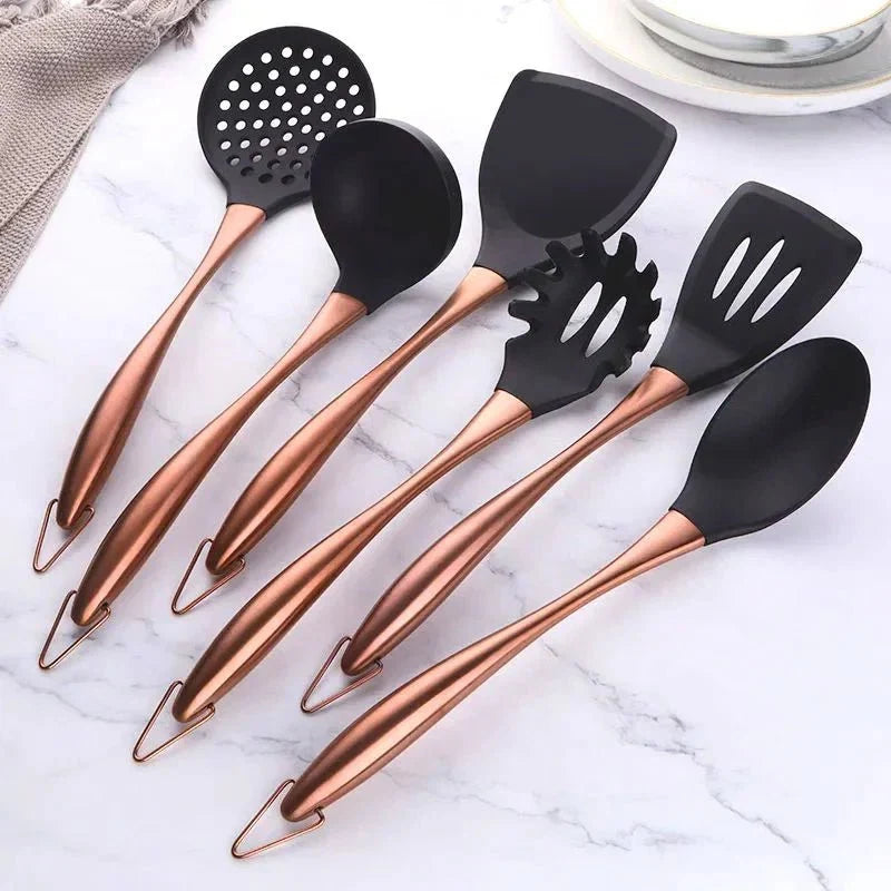 6-Piece Kitchen Tool Set Stainless Steel with Heat-Resistant Handles for Everyday Cooking & Serving | Dishwasher Safe