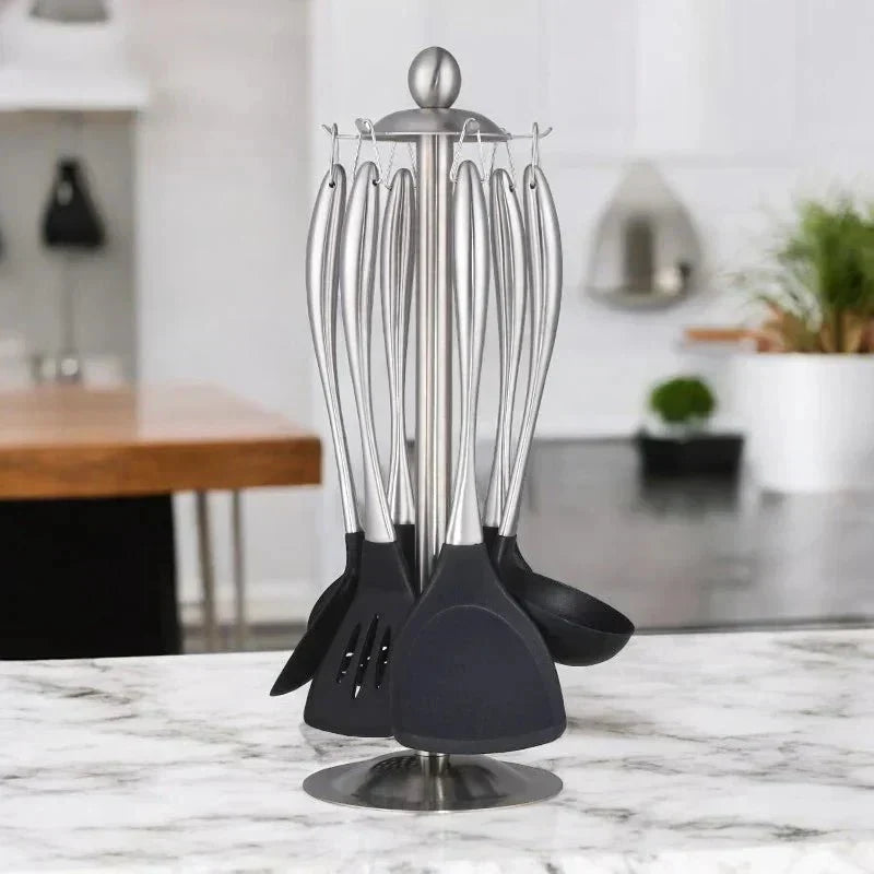 6-Piece Kitchen Tool Set Stainless Steel with Heat-Resistant Handles for Everyday Cooking & Serving | Dishwasher Safe