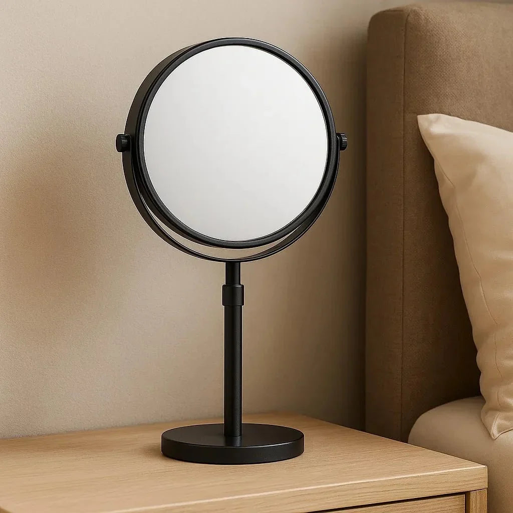 Rechargeable Vanity Mirror with 10X Magnification & Adjustable Height for Countertop Makeup Application