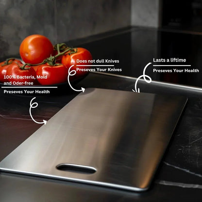 Stainless Steel Cutting Board Non-Porous Antibacterial Kitchen Prep Surface Knife-Safe Food Grade Metal Chopping Block for Home Cooking