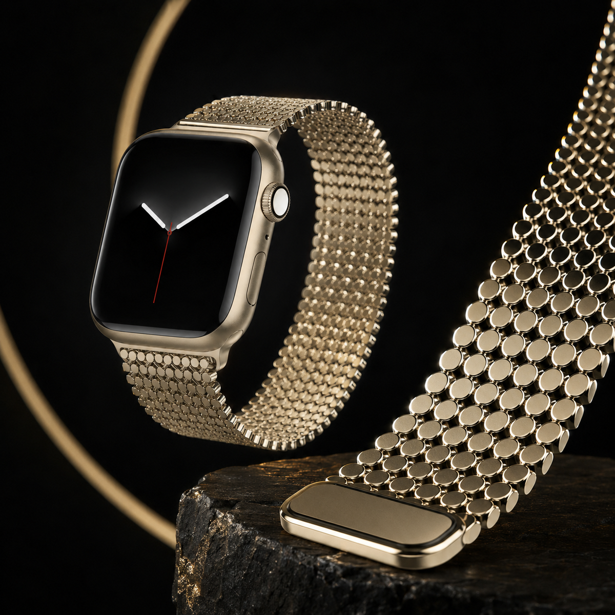 Woven Steel Watch Strap with Magnetic Clasp – Adjustable Metal Band for Apple Watch 38mm–49mm