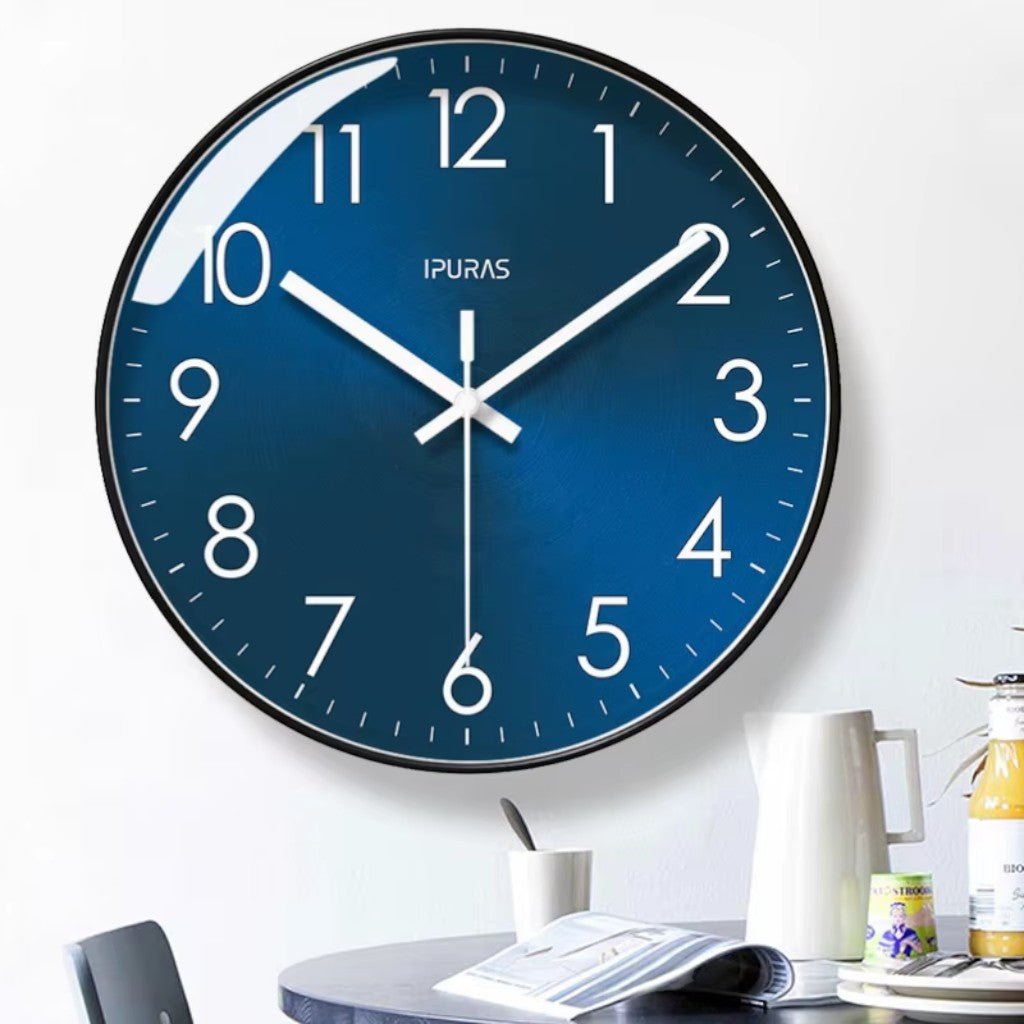 Whisper-Quiet Round Wall Clock with Sweep Hand – Modern Analog Timepiece for Bedroom Office Living Room – Glass Face Non-Ticking Quartz