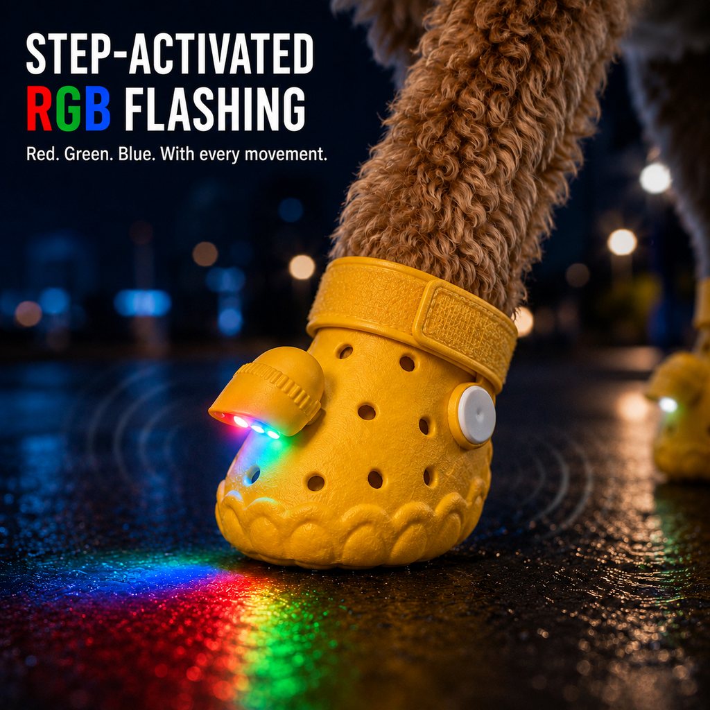 Ortekor Step-Activated RGB Light-Up Dog Boots for Night Walks – Low-Light Visibility & Lightweight EVA Paw Coverage