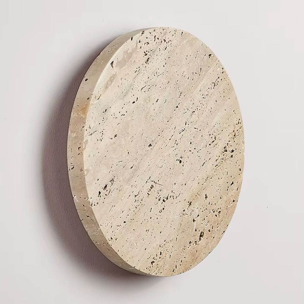 Travertine Circle Sconce for Bedrooms & Hallways – LED Ambient Lighting Fixture with Adjustable Color Temperature