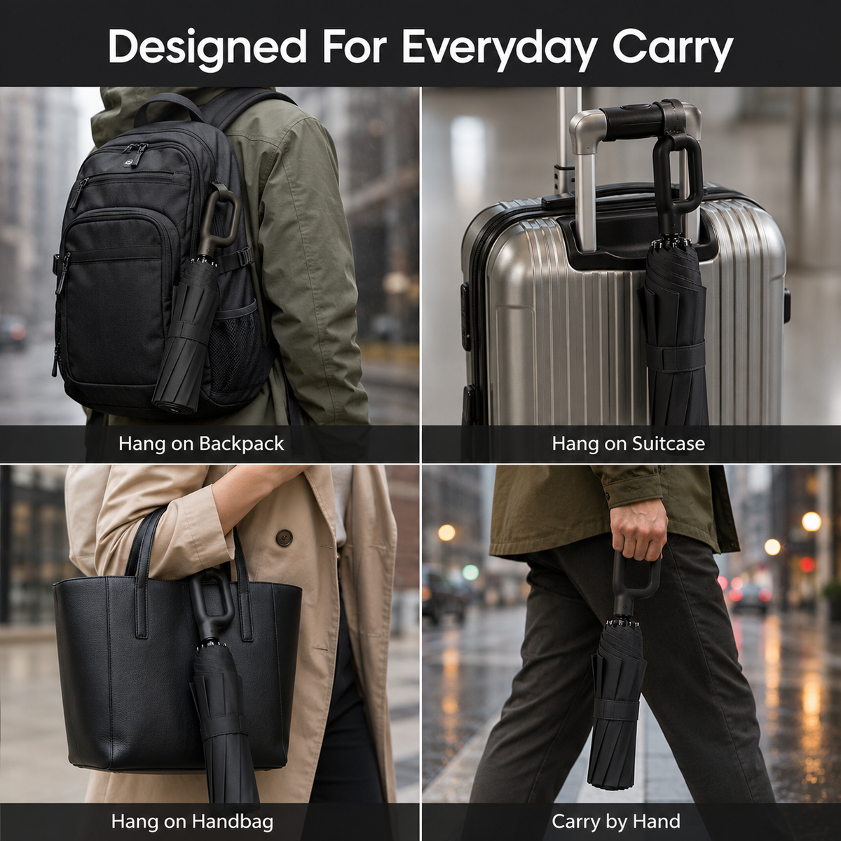 Automatic Travel Umbrella with Reinforced 8-Rib Frame & UV Sun Protection for Wind & Rain