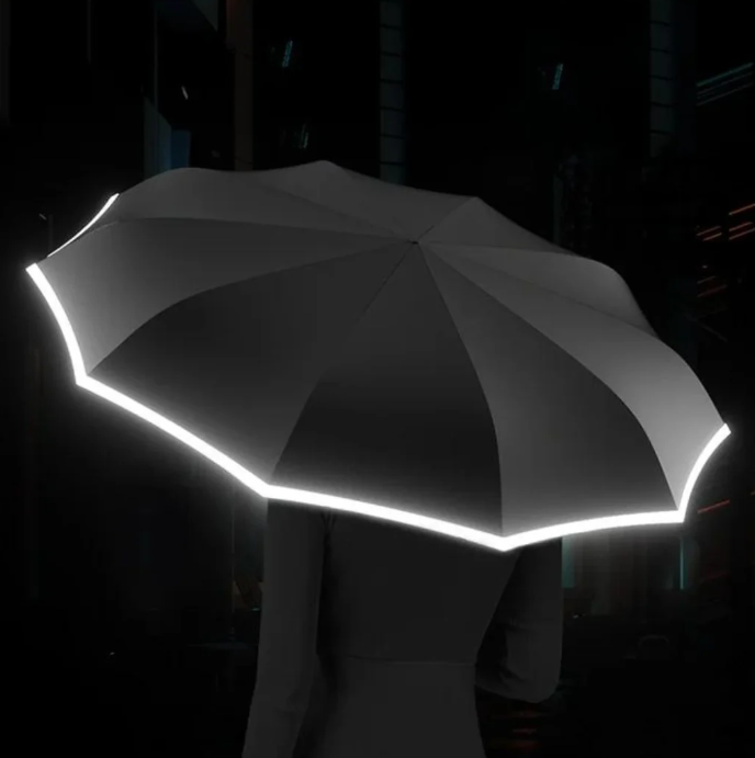 Wind-Resistant Compact Umbrella with Safety Reflectors for Night Visibility, Lightweight Waterproof Canopy for Rain Protection, Foldable Tra