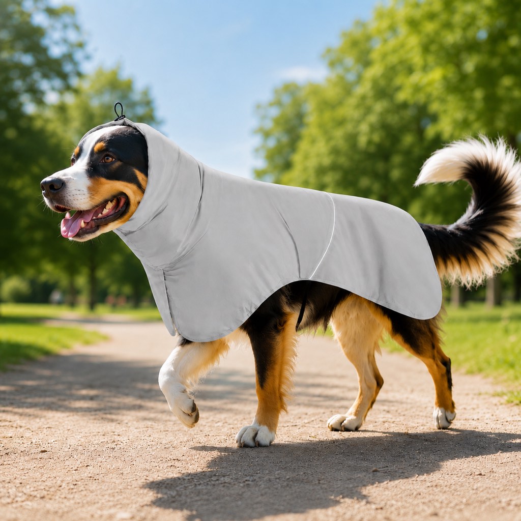 Ortekor Hooded Dog Sun & Rain Cape for Summer Walks - Lightweight Neck-to-Back Coverage for Drizzle, Wind & Sunny Outdoor Days