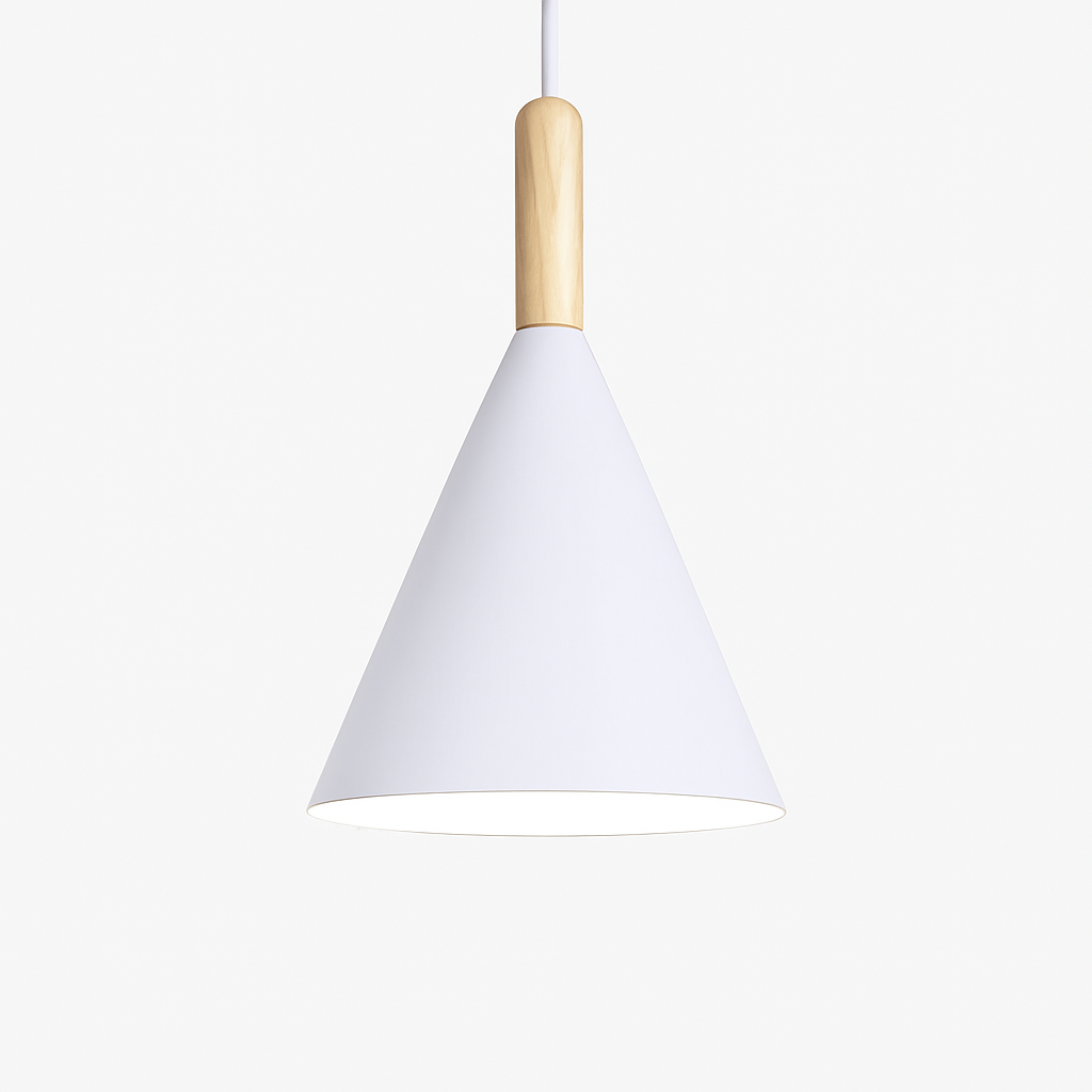 Cone Hanging Lamp with Wood Accent and 47-Inch Adjustable Cord for Kitchens, Dining Tables, Breakfast Nooks, Modern Farmhouse Overhead Task
